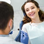 Woman-in-Braces-Visiting-Dentist-Near-Matthews-NC